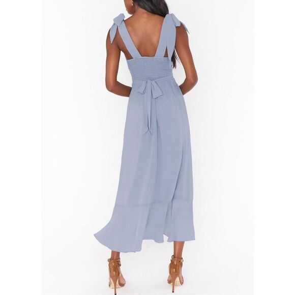 NEW Tie Strap Square Neck Elegant Slit Midi Dress L NO BELT - Picture 2 of 5